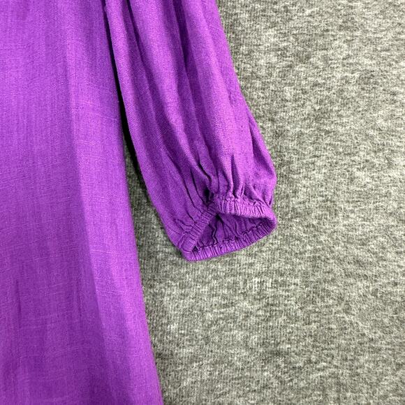 J.Jill Purple Seamed Linen Blend Puff Sleeve Midi Dress Caftan Medium Lagenlook - Picture 5 of 7